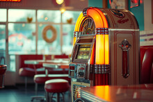 A Classic Jukebox In A Retro-themed Diner, Valentine’s Day, Blurred Background