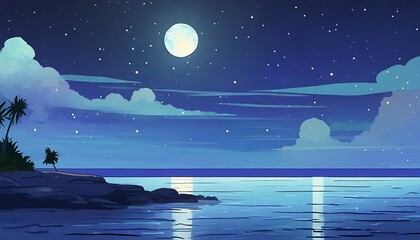 Wall Mural - sea night anime background 2d illustration