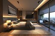 Sleek Minimalist Bedroom with Modern Monochromatic Design AI Generated