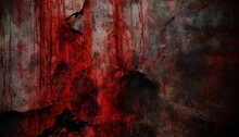 Black Blood Red Grunge Or Horror Background Old Rough Concrete Distressed Texture The Wall Of The Building With Cracks Close Up Crushed Broken Damaged Surface Creepy Spooky Halloween Concep