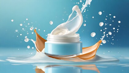 Sticker - face cream splash on light blue background