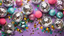 Disco Ball Pattern Flat Lay Party Festive Background