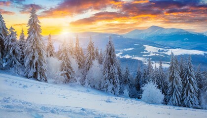 Wall Mural - fantastic winter landscape magic sunset in the mountains a fros