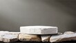 white single stone podium minimal product display pedestal rock cosmetic