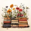 Bücher mit bunten Blumen, made by AI