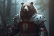 Bear with armor in the forrest. Generated AI