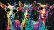 Three Goats Wearing Sunglasses Against a Black Background