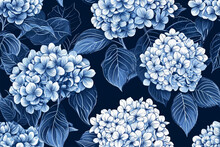 Hydrangea Seamless Pattern Vintage Floral Botanical Flower Print