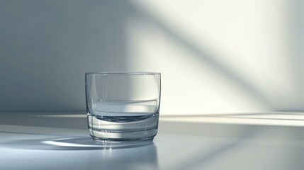 Wall Mural -  a glass of water sitting on a table next to a shadow of a person's shadow on the wall and a light coming through the window behind the glass.