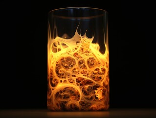 Wall Mural -  a close up of a glass with a fire pattern on the bottom of it and a black background behind the glass is a black background with a black background and a.