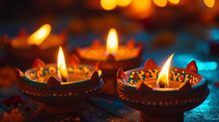 Poster - Group of Lit Candles on Table - Warm, Illuminating, and Serene Setting