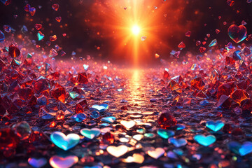 Wall Mural - Embark on a romantic journey with this captivating stock photo featuring a colorful heart and rose on a pathway to Valentine's Day. Isolated in white, it embodies the essence of love and romance