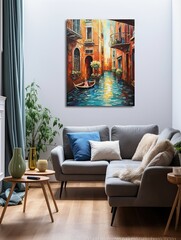 Wall Mural - nostalgic european street scenes: venice canal wall art and historical painting