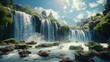 Large powerful tropical waterfall. Masses of water on the big river. Beautiful sunny day. AI Generated