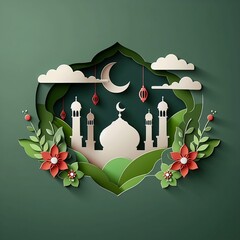 Wall Mural - Ramadan Mubarak Vector Design Illustration Background design with red elements space for copy  created with generative ai	