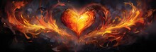 Fiery Heart In Vivid Flames - Dynamic Intense Imagery, Valentine's Day Concept