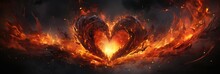 Fiery Heart In Vivid Flames - Dynamic Intense Imagery, Valentine's Day Concept