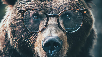 Wall Mural - Bear with glasses. Bear mascot wearing glasses. AI Generative
