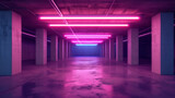Fototapeta Do przedpokoju - Neon Glow in Modern Parking Garage