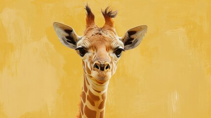 Poster -  a close up of a giraffe's face on a yellow background with a yellow background and a yellow background with a giraffe's head.