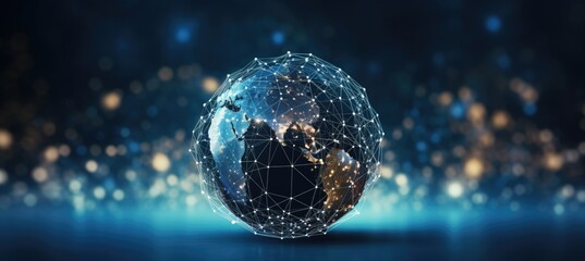 Wall Mural - world globe with connected dots symbolizing global connection, communication and network.