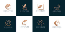 Luxury Quill Signature Logo Design Collection. Minimalist Feather Ink Logo For Your Business Company Identity
