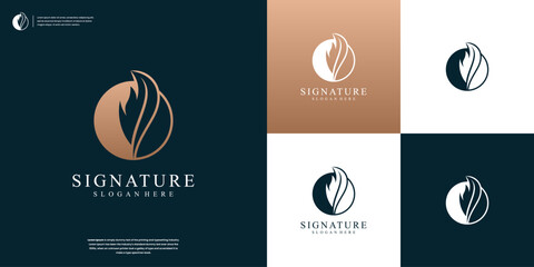 Minimalist feather pen logo silhouette vector logo design for your business company identity