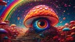 background of space Big eyes rainbow psychedelic, mushroom