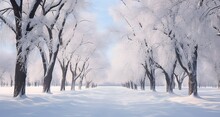Winter Landscape With Trees And Snow, Ai Generated.