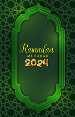 Wall Mural - ramadan mubarak 2024 banner with green and yellow background design