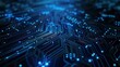 Futuristic digital circuit board technology. lLne color of blue. Dark background.