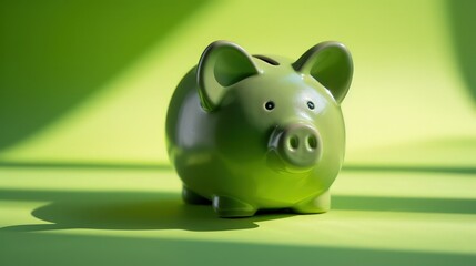 Wall Mural - Creative background, green pig money box on green background. The concept of saving money, savings, pig piggy, family budget, copy space.