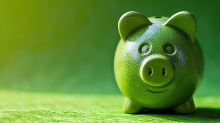 Wall Mural - Creative background, green pig money box on green background. The concept of saving money, savings, pig piggy, family budget, copy space.