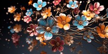 Metallic Combination Background With Flowers