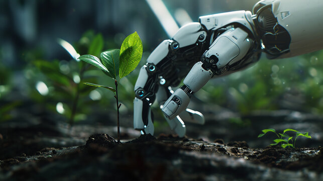 Robot Planting Tree, Nature - Technology