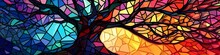 Colorful Stained Glass Tree Mosaic - Generative Ai