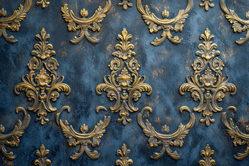 Wall Mural - Elegant Victorian Style Embossed Wallpaper, Floral and Gold Accents, Surface Material Texture