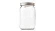 A transparent glass jar with a metallic lid, suitable for storing various items.