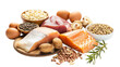 © Sun - Protein food meat milk egg and bean in 3d png transparent with no background. Created using generative AI.