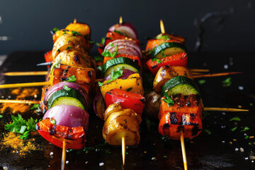Wall Mural - Vegetarian mixed vegetable skewers ready for a summer meal