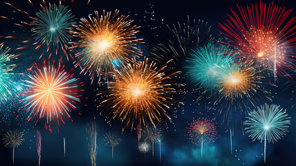 Wall Mural - Pyrotechnics and fireworks background with animation on black