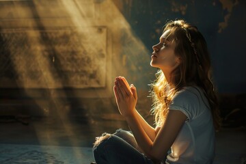 Wall Mural - spiritual young person praying to god