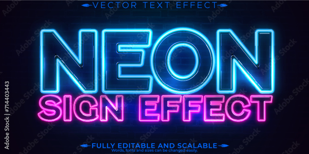 Neon Light Lettering Neon light text effect, editable retro and glowing text style Stock ...