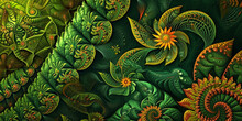 A Green Fractal Art Background, Generative AI