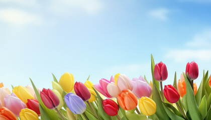 Poster - Dutch tulips on the background of the sky, easter concept