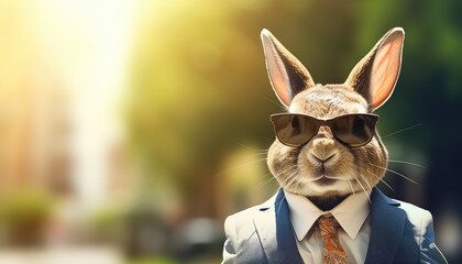 Hare in a business suit and sunglasses, easter concept