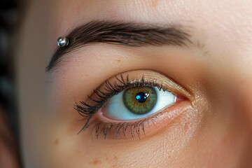 Canvas Print - A woman in a beauty salon undergoing a piercing procedure. Background with selective focus and copy space