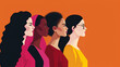 International Women’s day, side pose of women,  March 8. Portraits of different women in profile., wallpaper with copy space