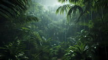 A Lush Rainforest Teeming With Life During A Rainy Season