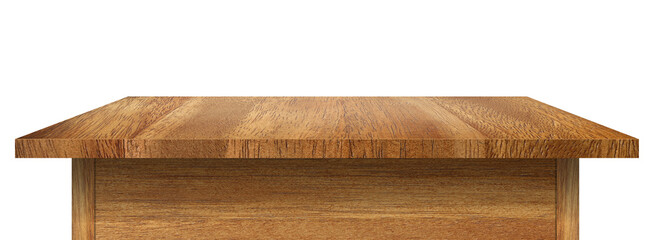 empty table made from old pine wood isolated on transparent background with clipping path for display or product..